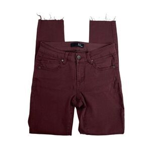 1822 Denim Skinny Jeans Sz 24 Stretch Raw Hems Maroon New WO Tag
